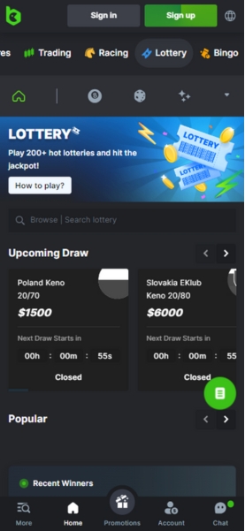 BC.GAME mobile lottery