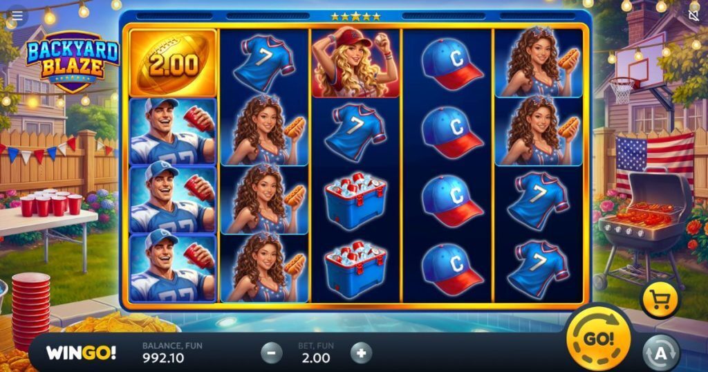 Backyard Blaze online slot gameplay.