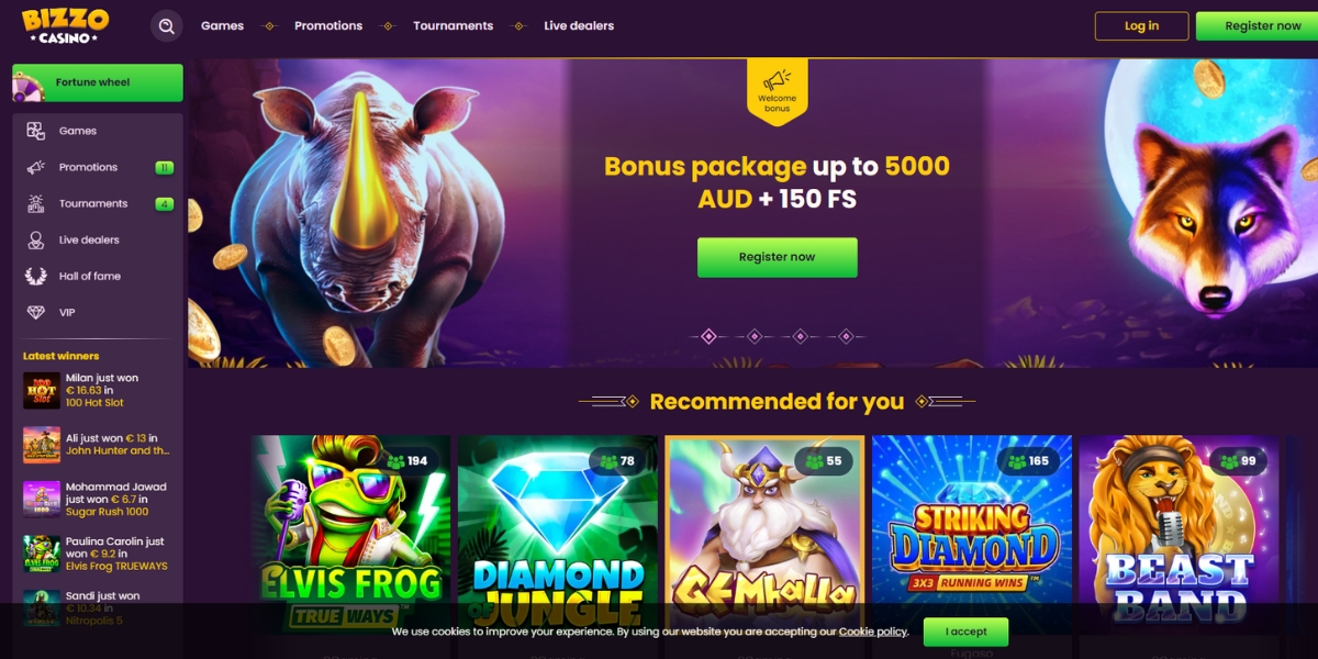 Bizzo Casino homepage screenshot