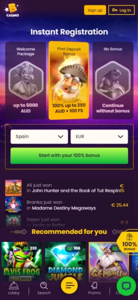 Bizzo mobile homepage screenshot