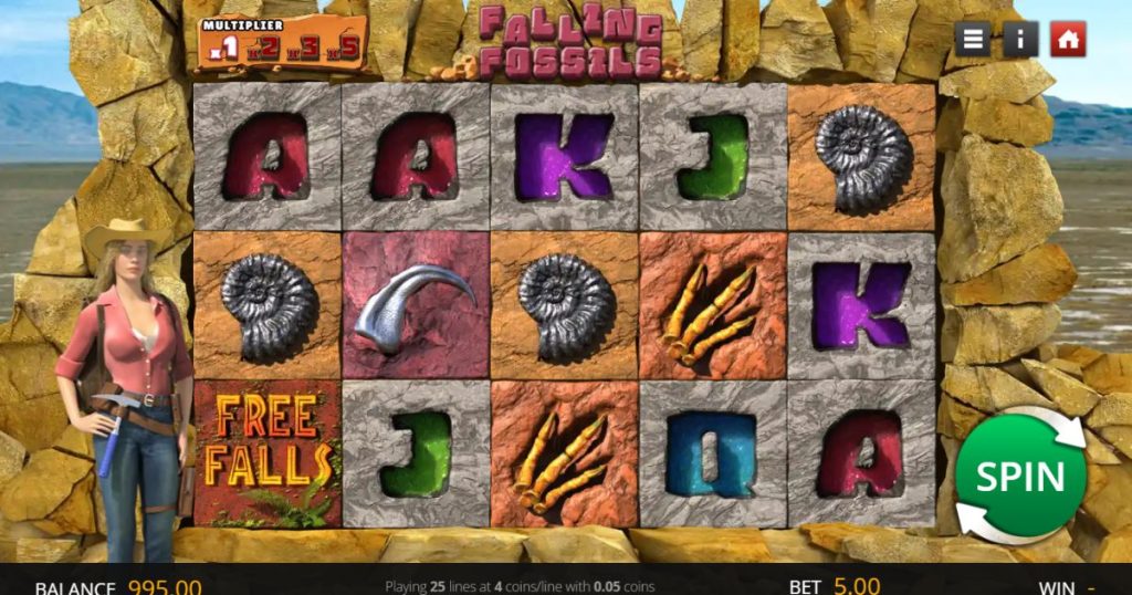 Falling Fossils online slot gameplay.
