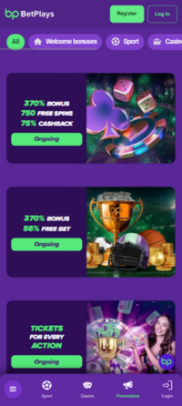 Available BetPlays bonuses accessed via mobile browser.