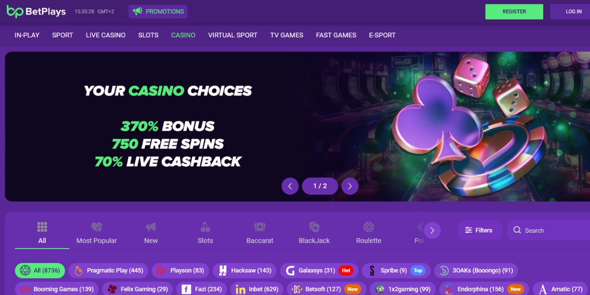 Unique options like TV Games, Fast Games and E-Sport are easily accessed from casino main page.