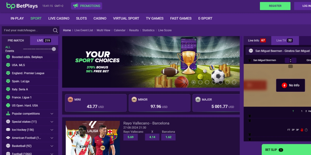 BetPlays Sportsbook – search bar on the left, promotion front and center.