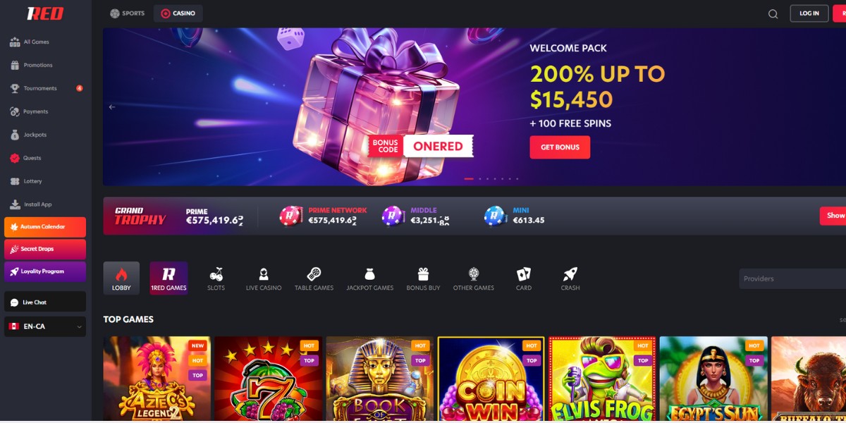 Unique options like Jackpots, Quests, and a Lottery are easily accessed from casino main page.