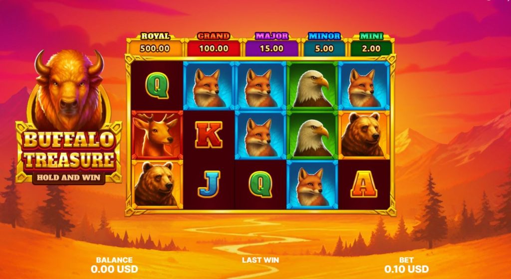Buffalo Treasure Hold & Win slot gameplay.