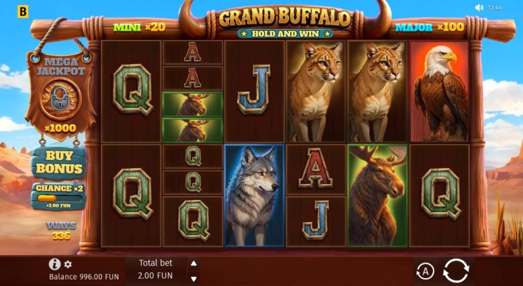 Grand Buffalo Hold & Win slot gameplay.