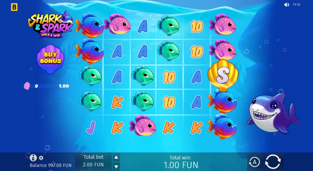 Shark & Spark Hold & Win online slot gameplay.
