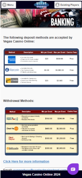 Vegas Online Casino mobile banking.