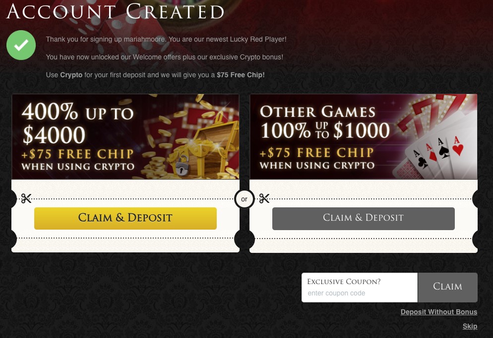 Lucky Red Casino bonus code