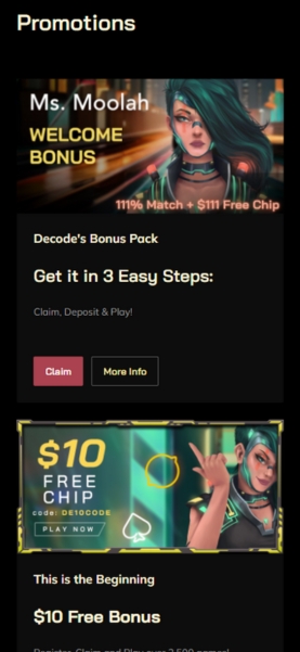 Decode Casino Mobile Promotions