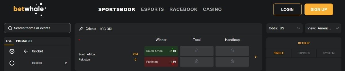 BetWhale cricket sportsbook