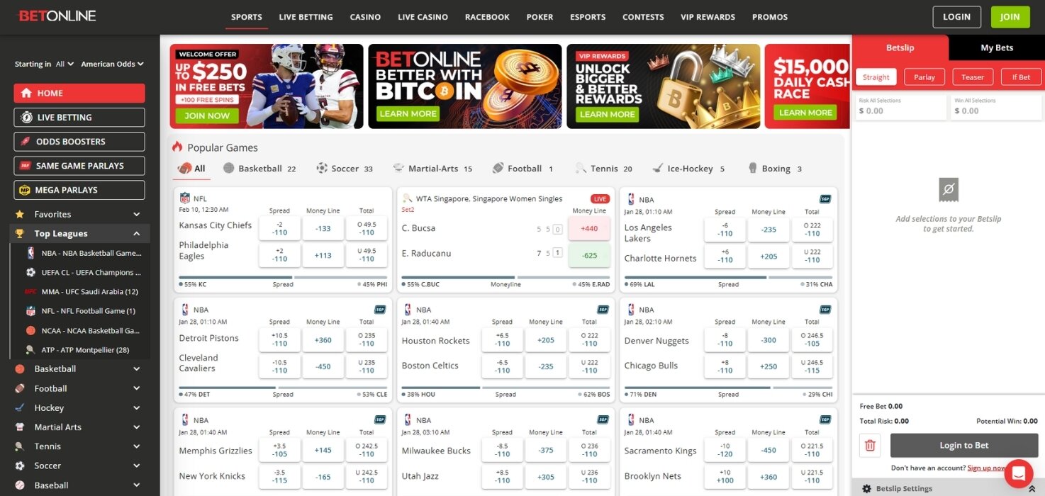 BetOnline Sportsbook lobby.