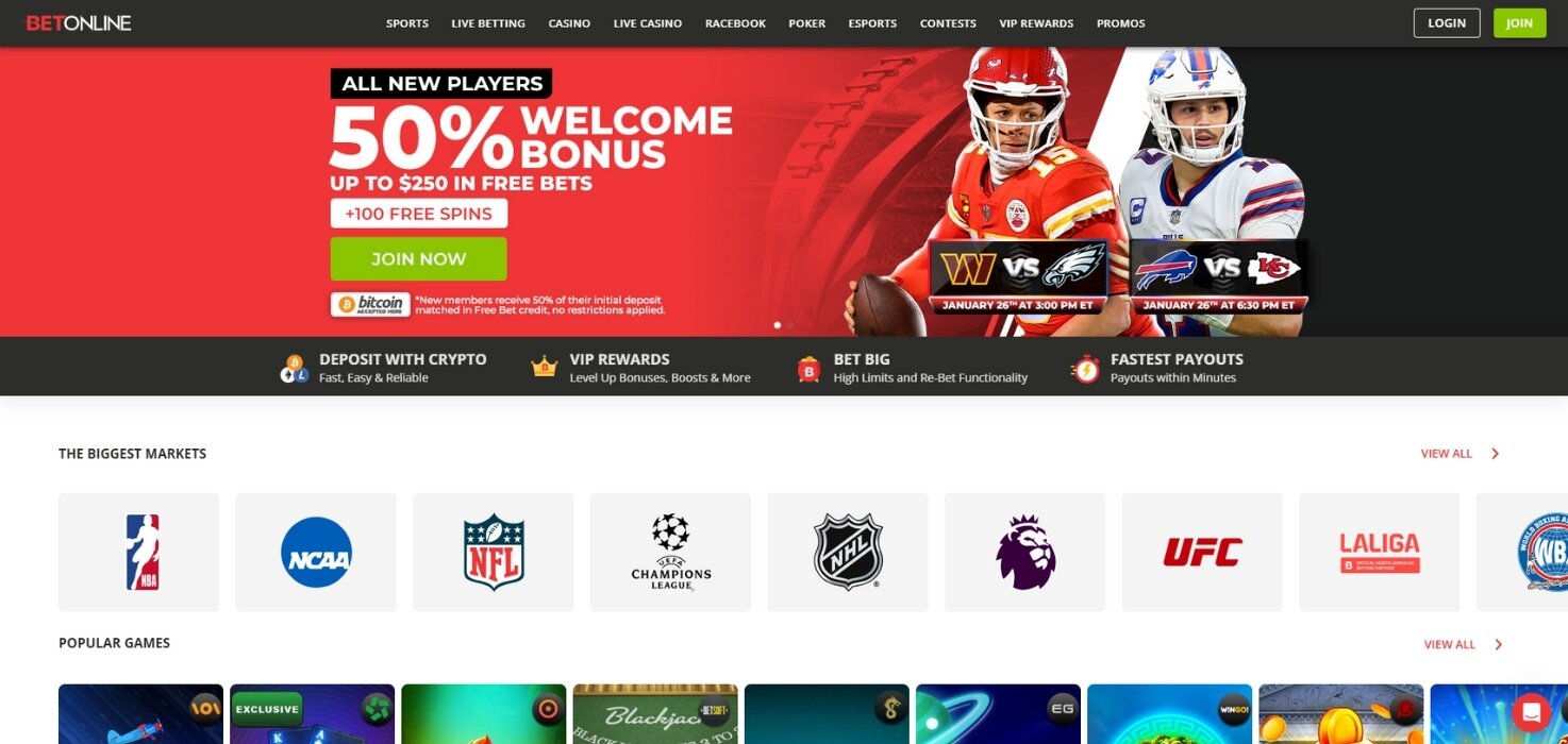 BetOnline homepage.