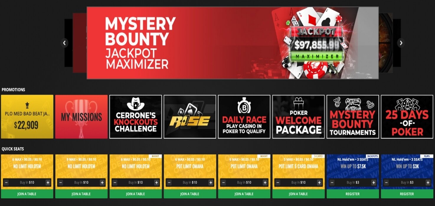 BetOnline poker lobby.