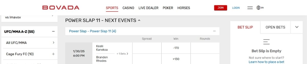 Bovada Power Slap Betting Site