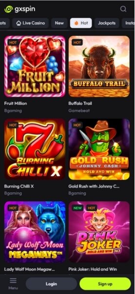 GxSpin Casino popular mobile games