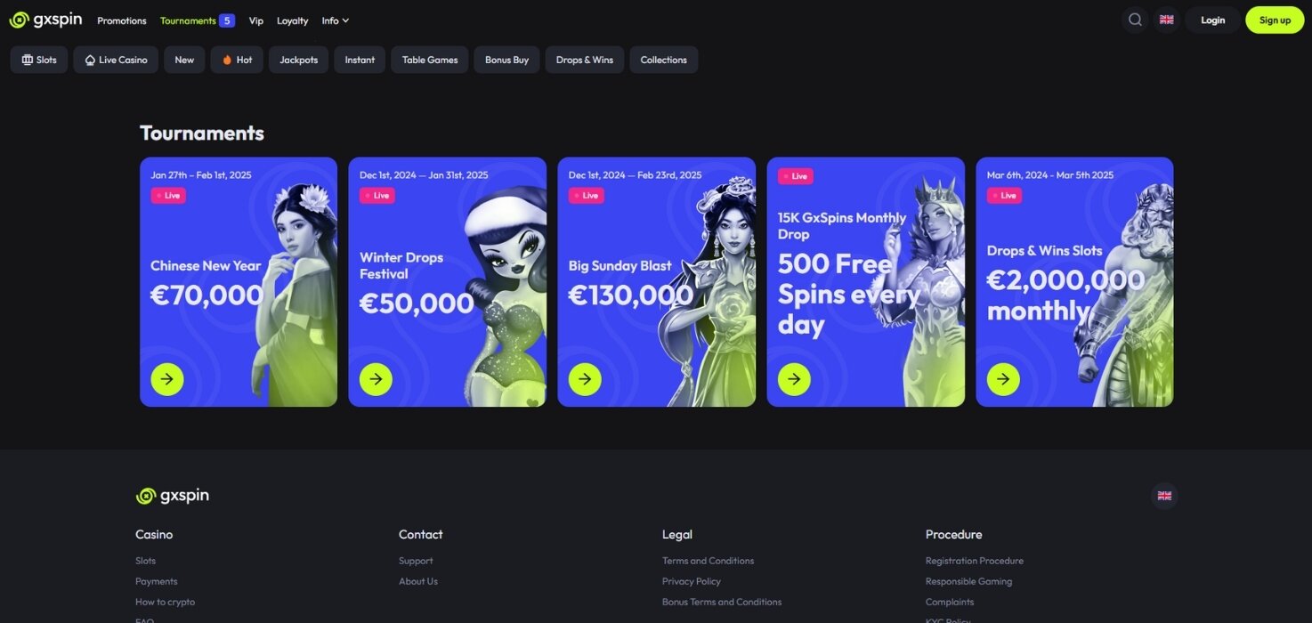 GxSpin Casino tournament page