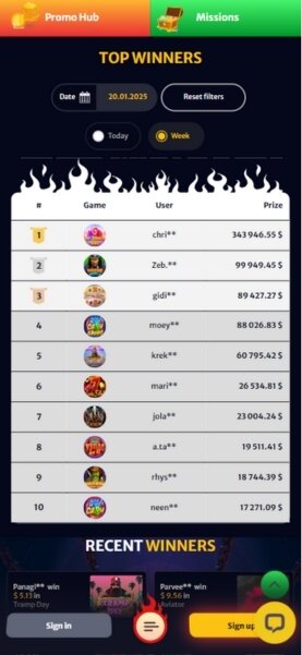 HellSpin Hall Of Fame Leaderboard Mobile