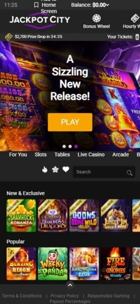 Jackpot City Mobile Home Page