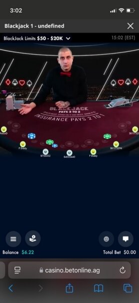 Live casino blackjack at BetOnline.