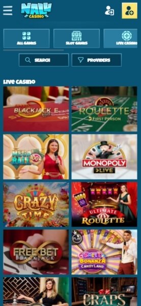 Nalu Casino Live Dealer Games Mobile View