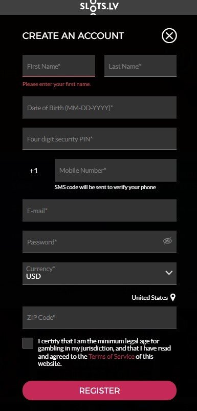 Slots.lv Personal Information