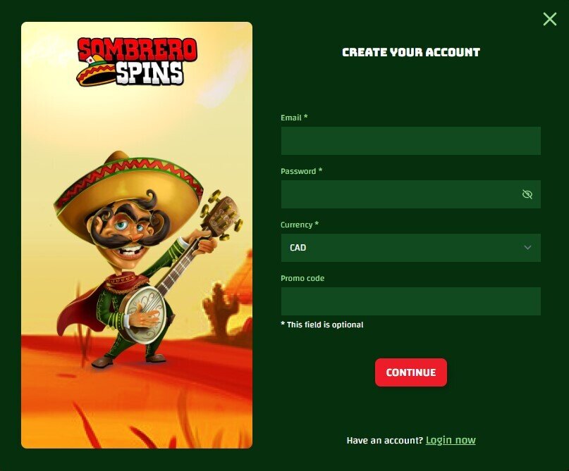 Sombrero Spins Register Form