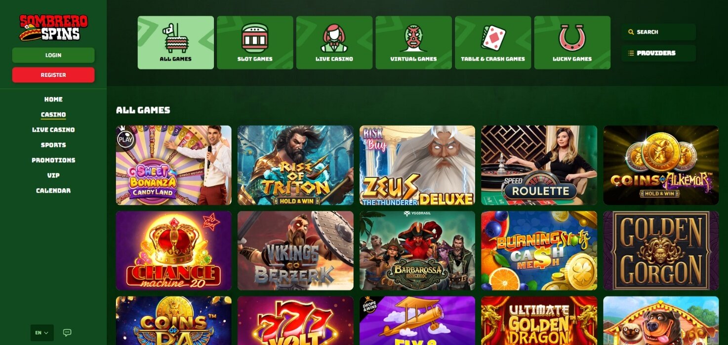Sombrero Spins Casino Home Page