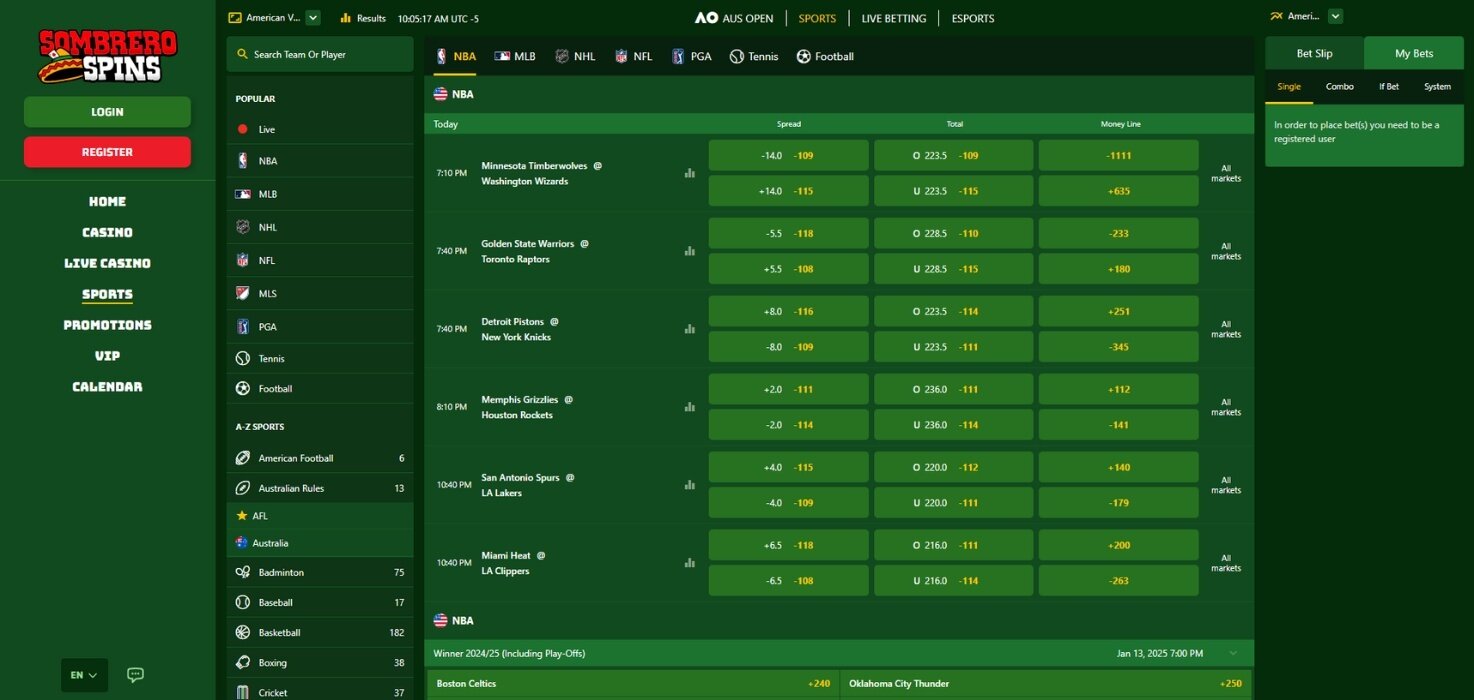 Sombrero Spins Sportsbook Home Page