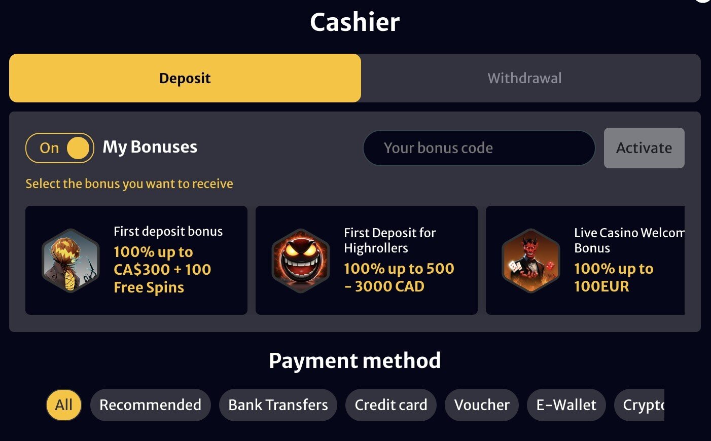 Choose Your Welcome Bonus