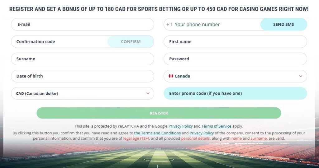 22Bet registration form