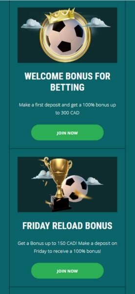 22Bet mobile promotions page, featuring bonus offers for sportsbook and casino.