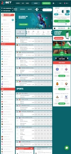 22Bet’s main Live Sports Betting section displaying a list of live events and betting options.