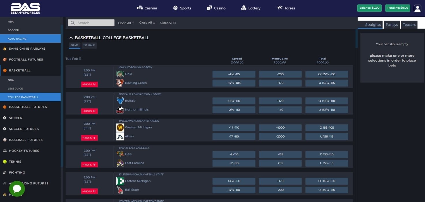 BetAnySports’ sportsbook section highlighting NBA betting options with boosted odds for dynamic and competitive wagering.