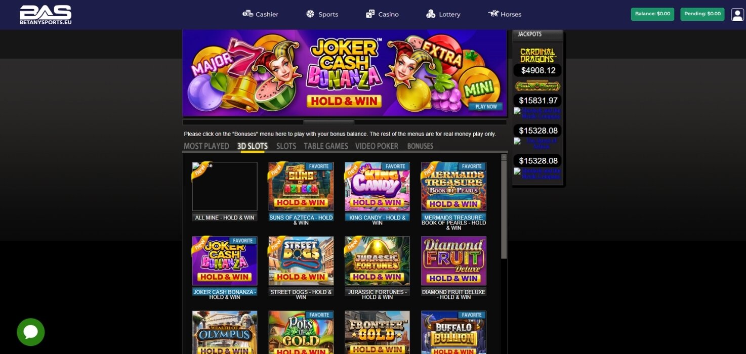The Star Casino interface at BetAnySports, featuring retro slot and table games.