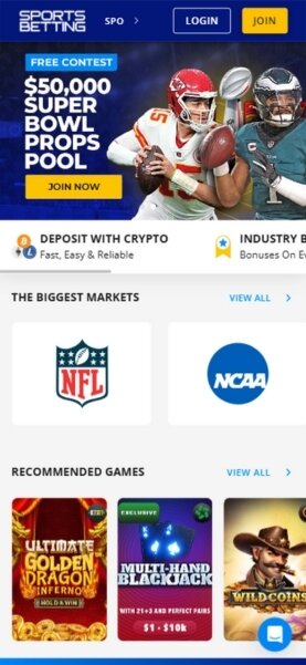SportsBetting.ag mobile homepage