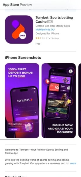 TonyBet app download in the Apple Store