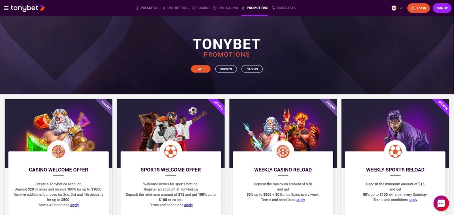 TonyBet promotions.