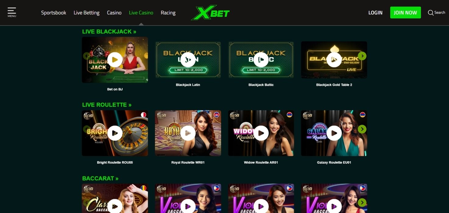 XBet Live Casino Lobby