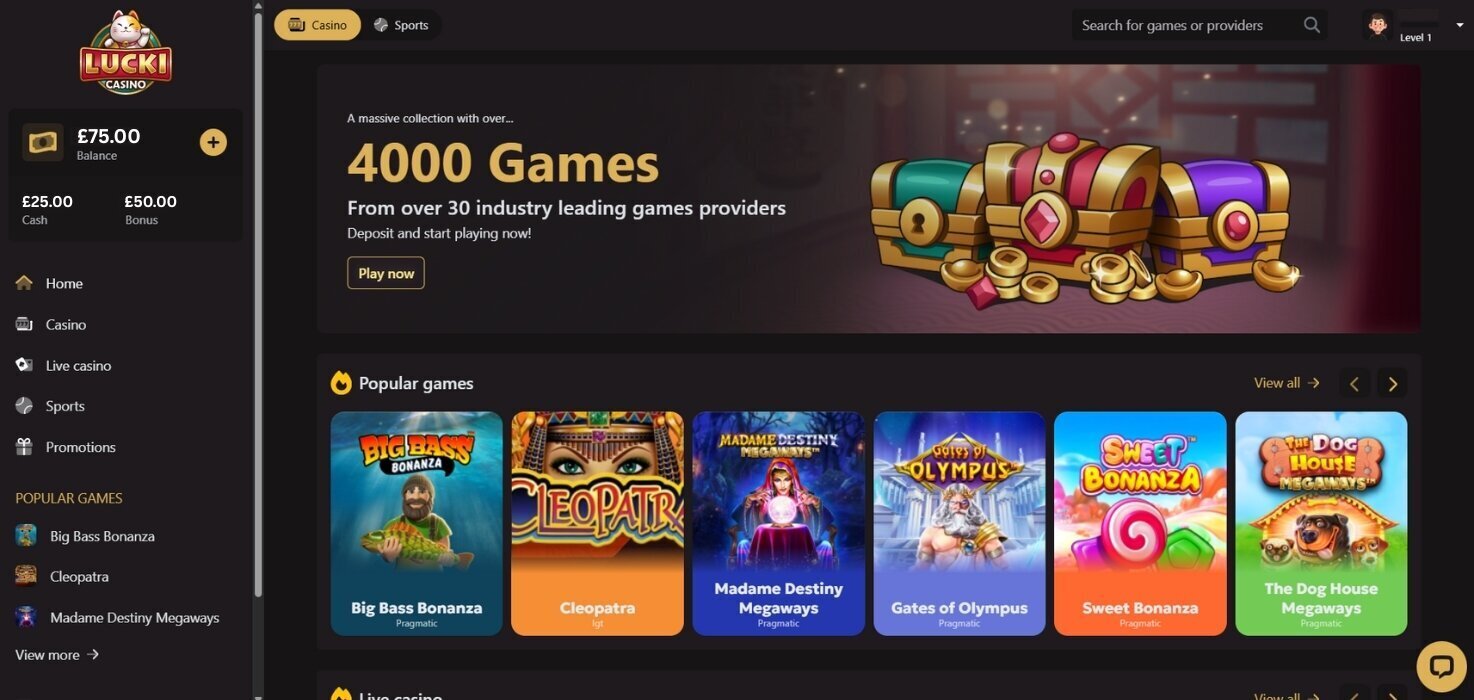 Lucki Casino interface