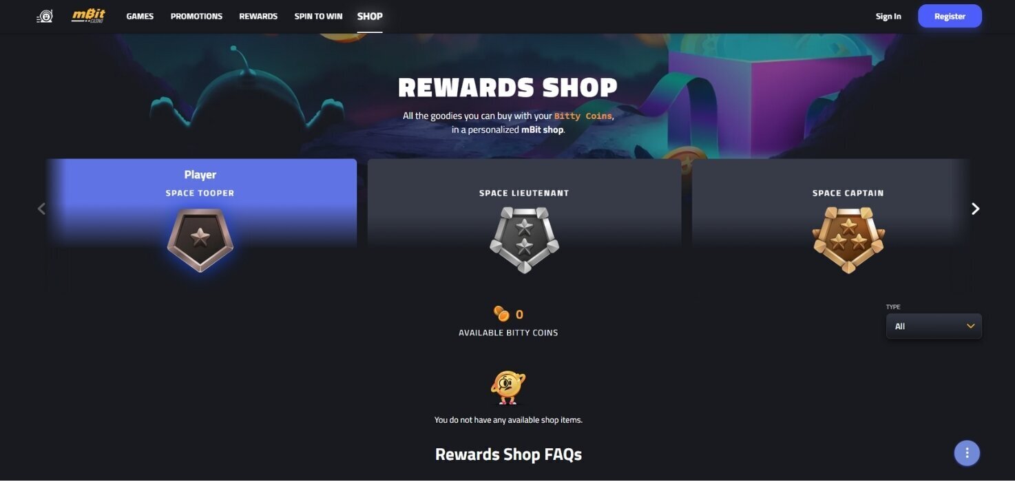 mbitCasino rewards shop