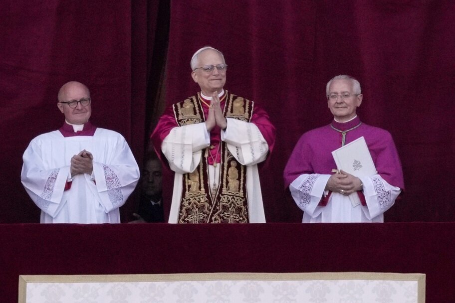 Robert Prevost, Pope Leo XIV, makes first public appearance.