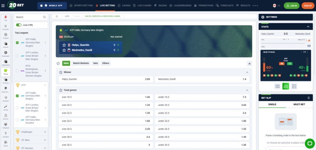 20Bet Live Bets