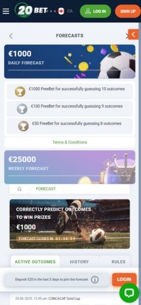 20Bet Mobile freebets