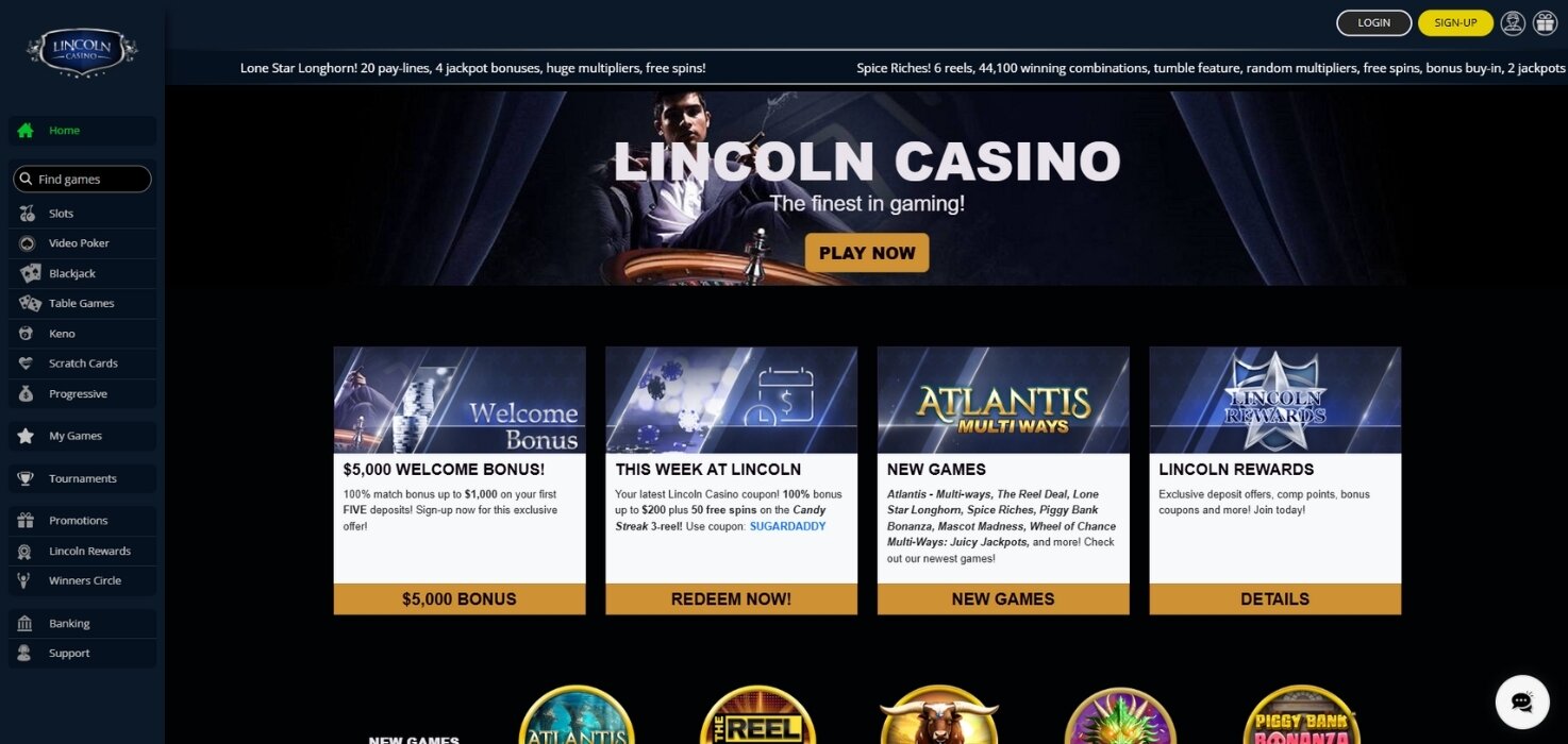 Lincoln Casino Homepage.