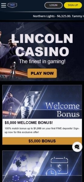 Lincoln Casino Mobile Homepage