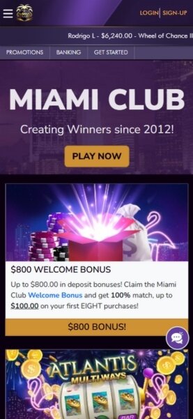 Miami Club mobile homepage