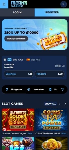 Moana Casino Mobile Homepage