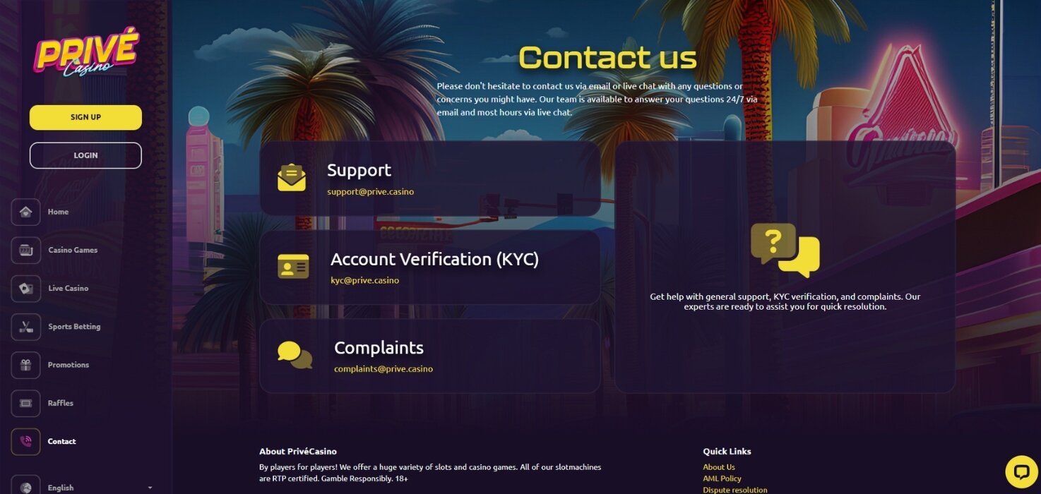 PriveCasino Customer Support